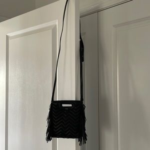 Maje mini M bag. Black zigzag leather